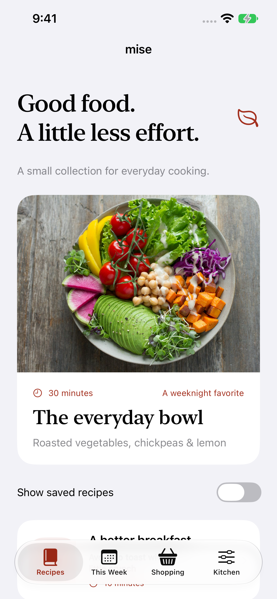 Mise native iPhone recipe app showing its recipe collection
